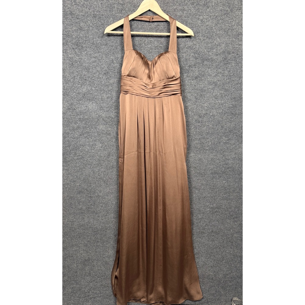 Priscilla of Boston 4 Maxi Halter Dress Gown Golden Brown Silk Formal‎ Prom Ball
